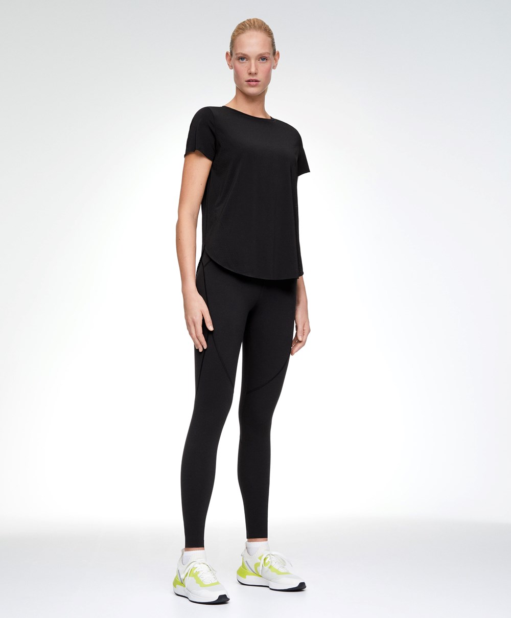 Oysho Microperforated κοντο-sleeved Technical T-shirt μαυρα | WGKXVL-896