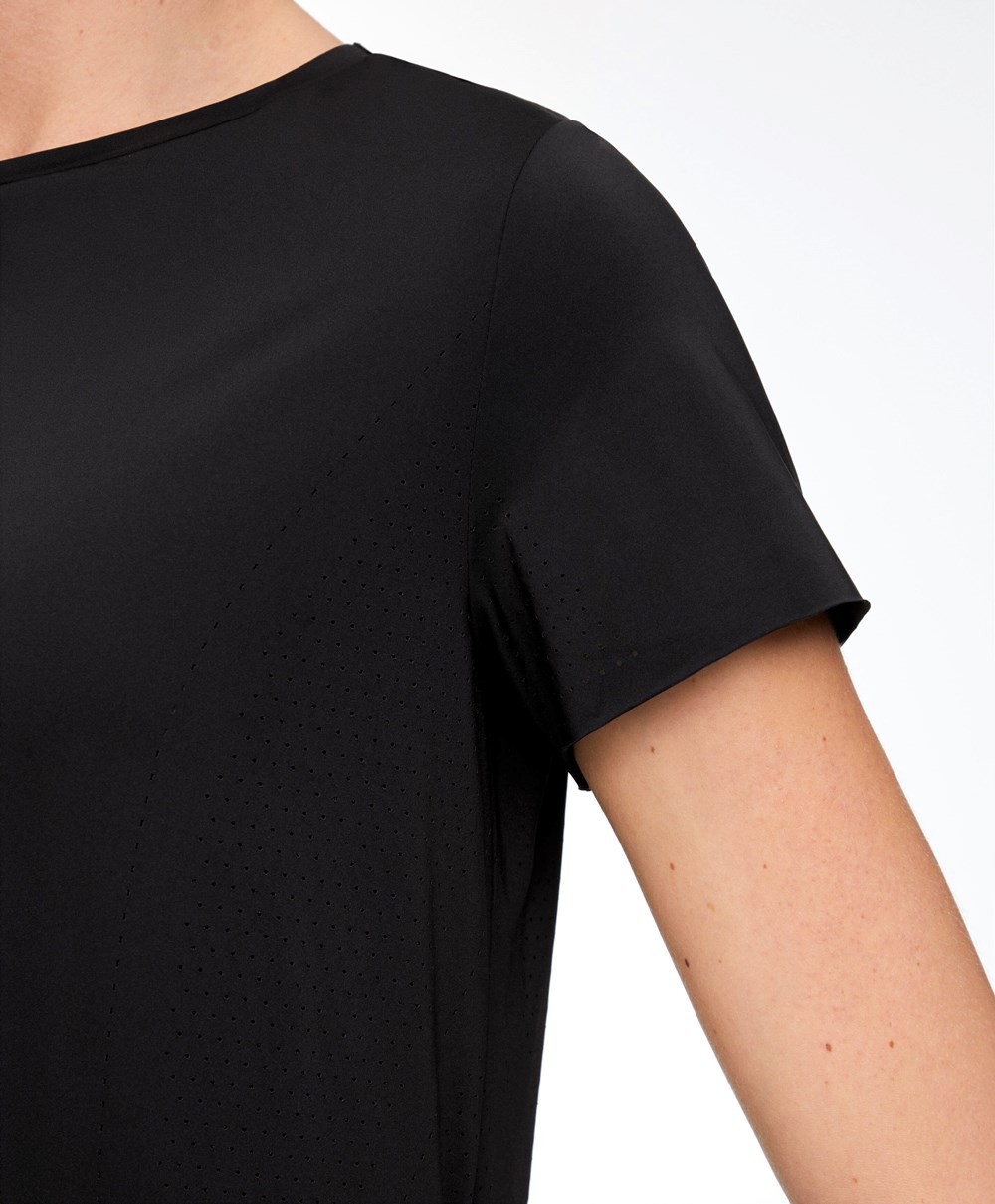 Oysho Microperforated κοντο-sleeved Technical T-shirt μαυρα | WGKXVL-896