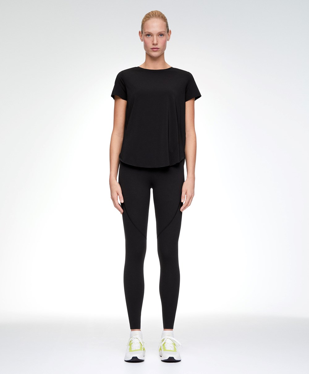 Oysho Microperforated κοντο-sleeved Technical T-shirt μαυρα | WGKXVL-896