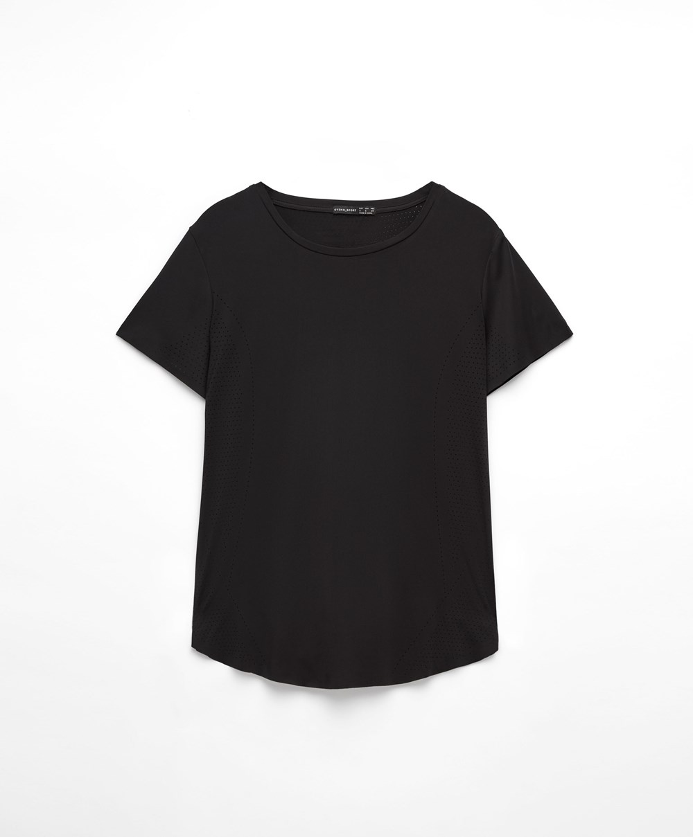 Oysho Microperforated κοντο-sleeved Technical T-shirt μαυρα | WGKXVL-896