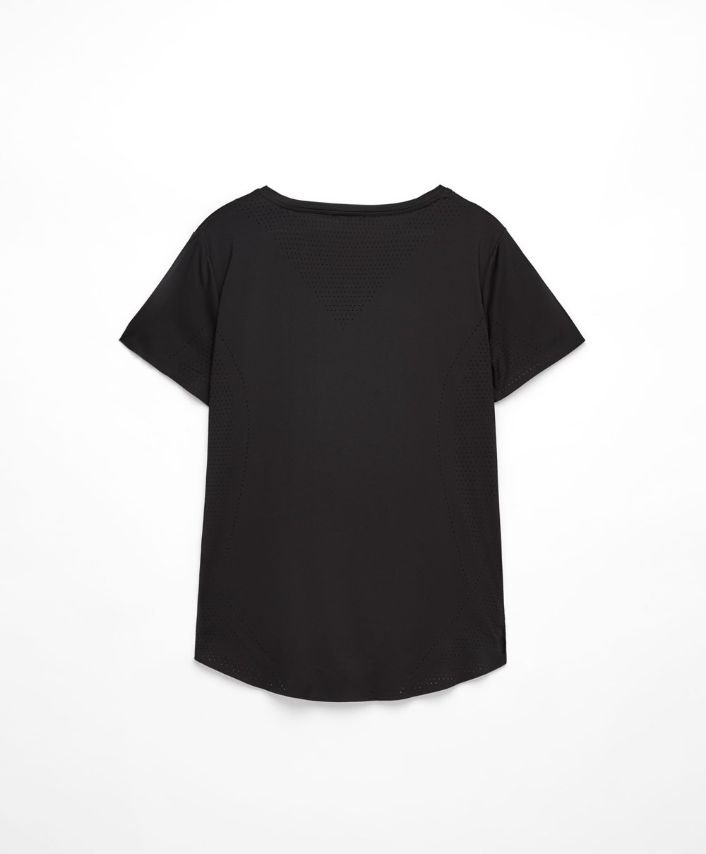 Oysho Microperforated κοντο-sleeved Technical T-shirt μαυρα | WGKXVL-896