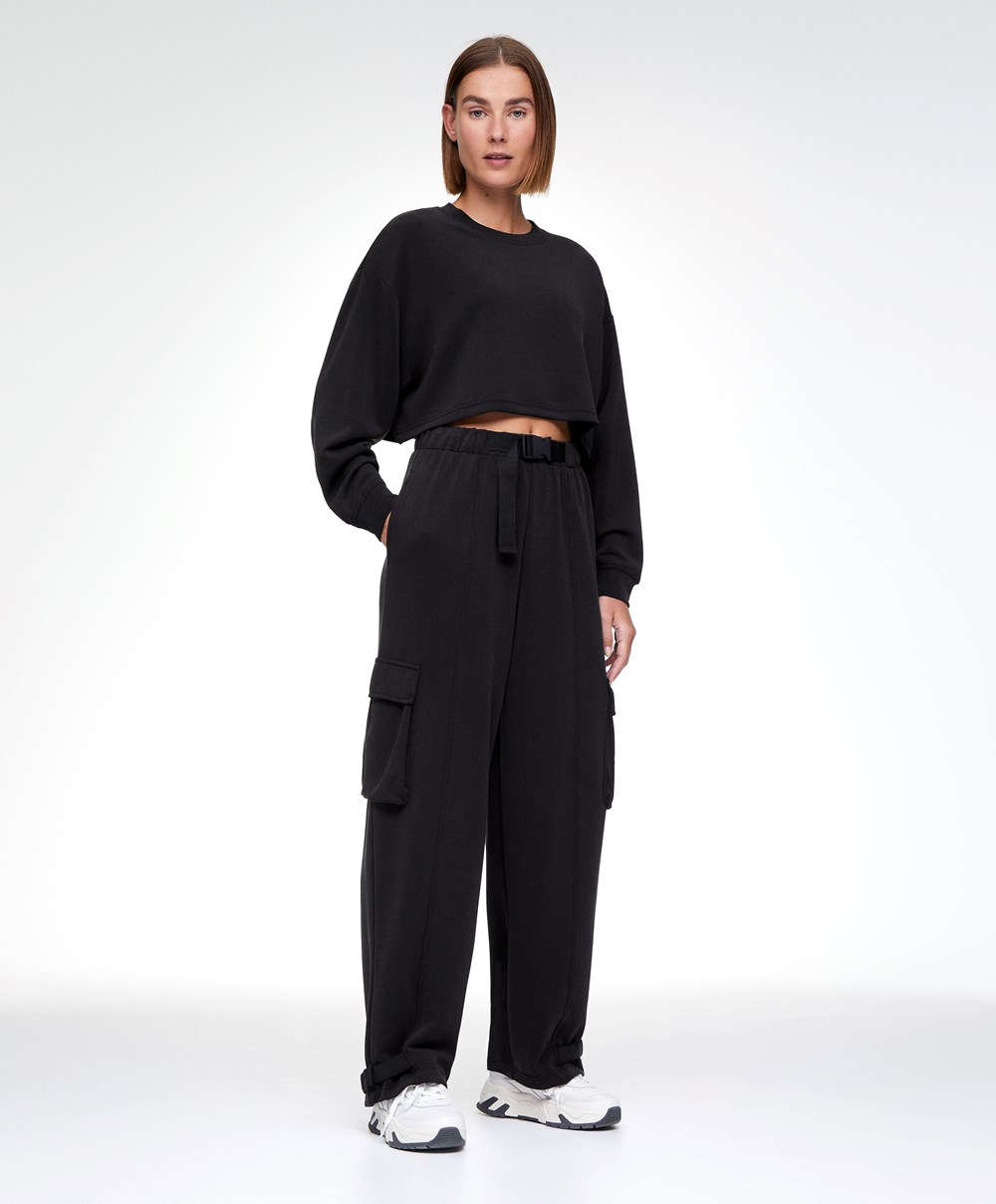 Oysho Modal Cargo Trousers μαυρα | DQHVNB-893