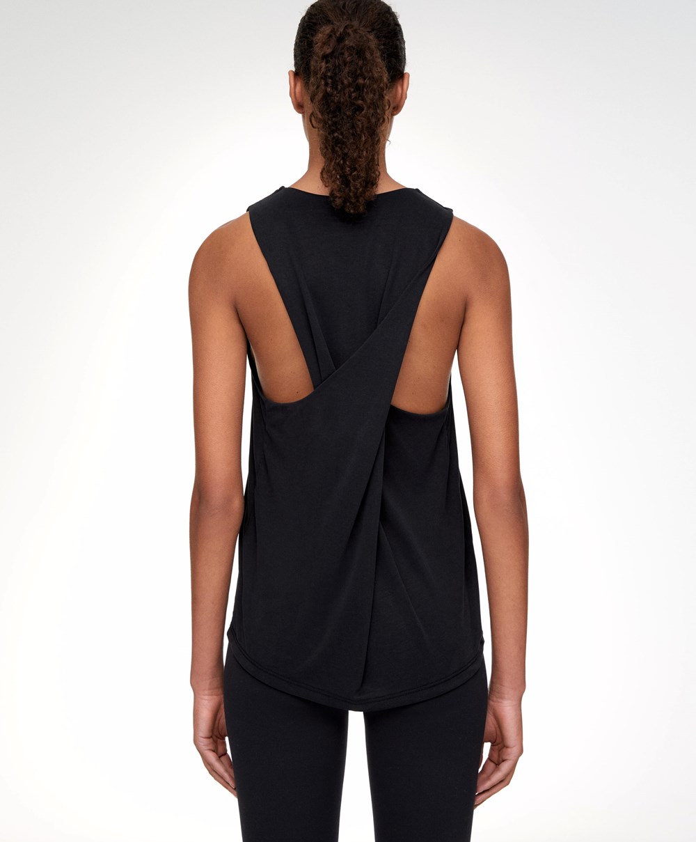 Oysho Modal Open Back αμανικα T-shirt μαυρα | TDLMFI-572