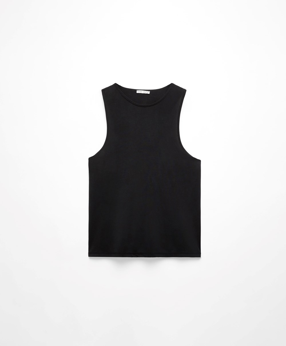 Oysho Modal Open Back αμανικα T-shirt μαυρα | TDLMFI-572