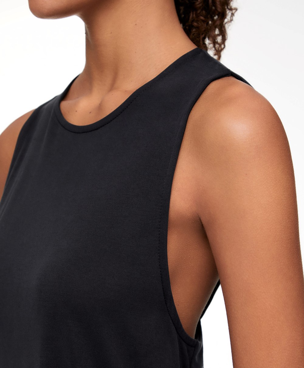 Oysho Modal Open Back αμανικα T-shirt μαυρα | WBDQZP-723