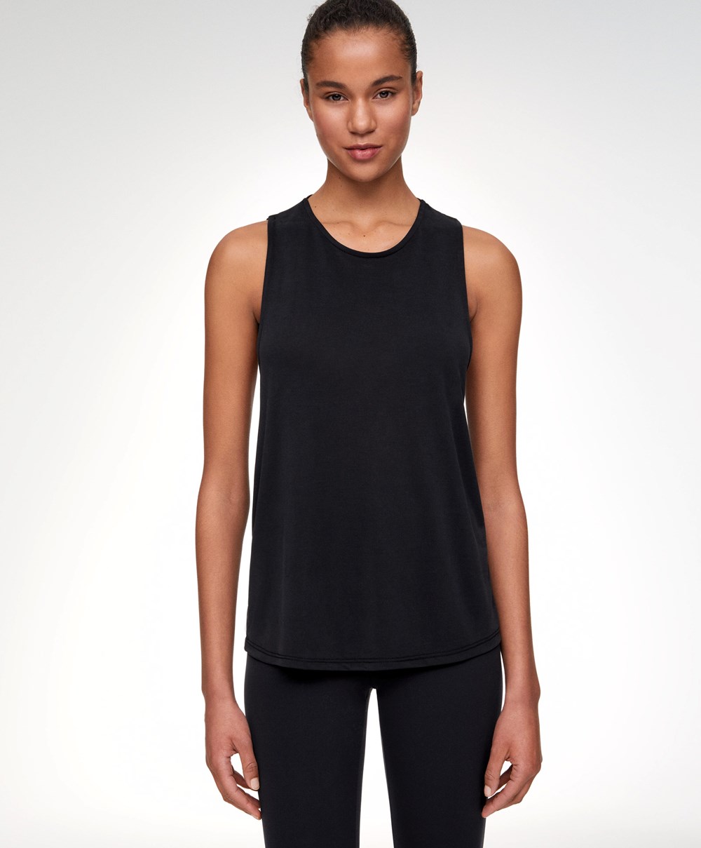 Oysho Modal Open Back αμανικα T-shirt μαυρα | WBDQZP-723