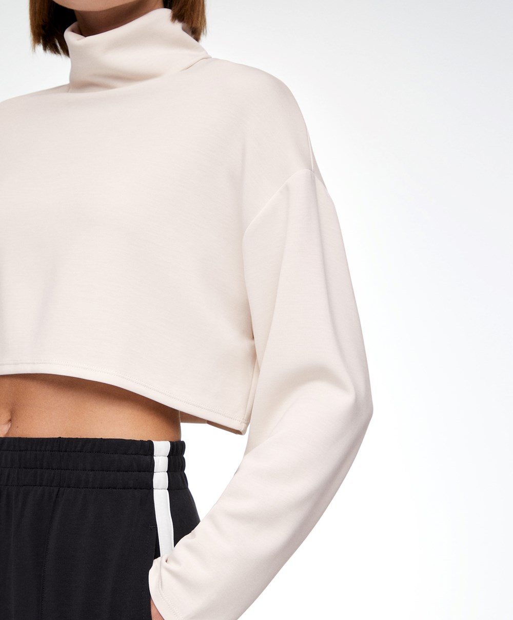 Oysho Modal Roll-neck Crop Sweatshirt Stone | NUJDIX-687