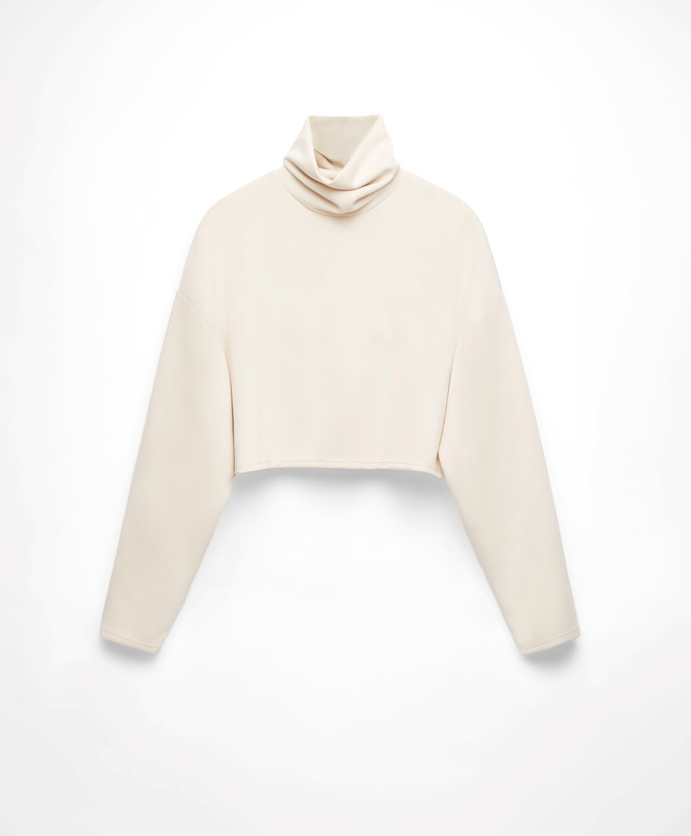 Oysho Modal Roll-neck Crop Sweatshirt Stone | NUJDIX-687