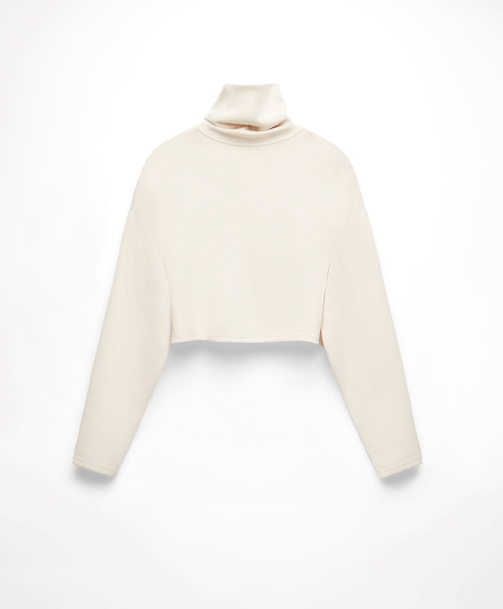 Oysho Modal Roll-neck Crop Sweatshirt Stone | NUJDIX-687