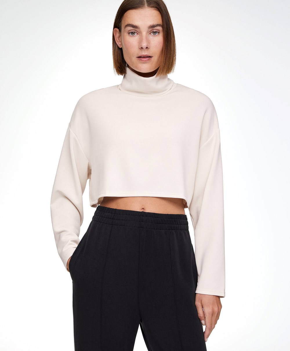 Oysho Modal Roll-neck Crop Sweatshirt Stone | NUJDIX-687