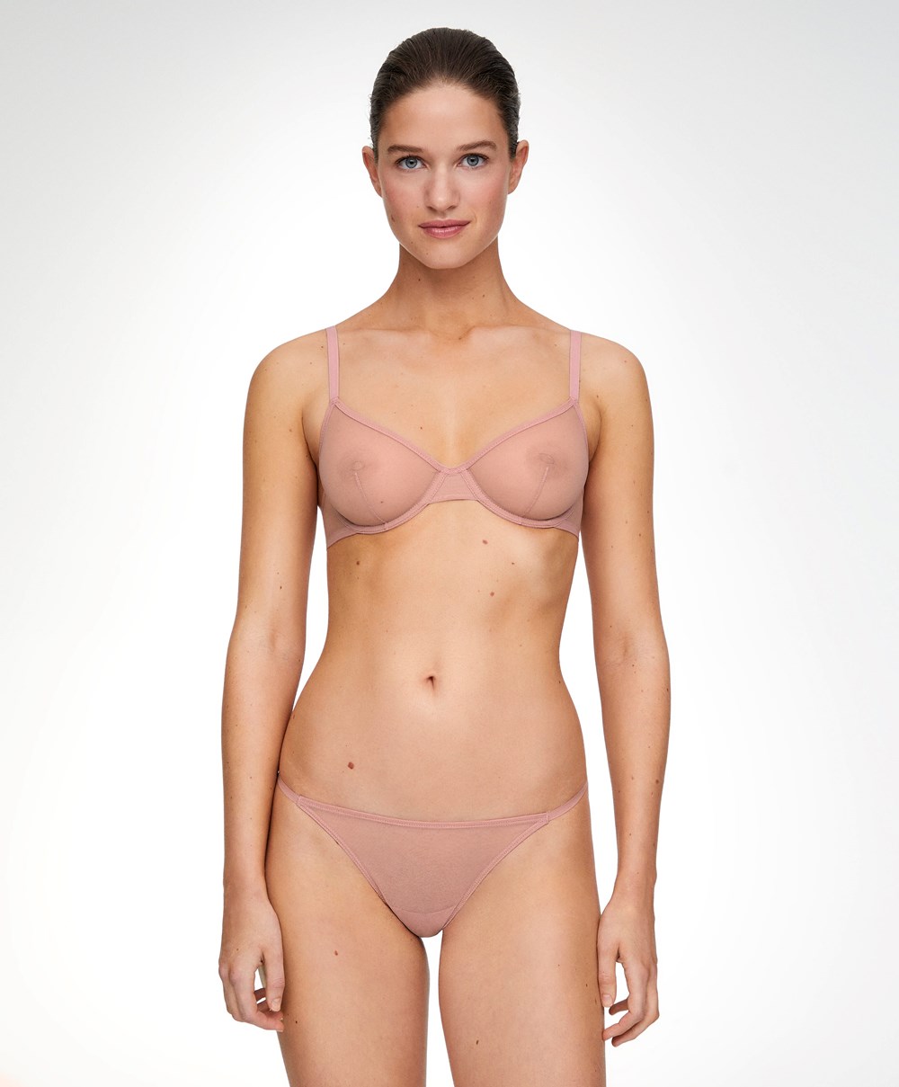 Oysho Non-padded Underwired κλασικα Bra In Tulle Mid Dusty Rosette | DQPRJF-527