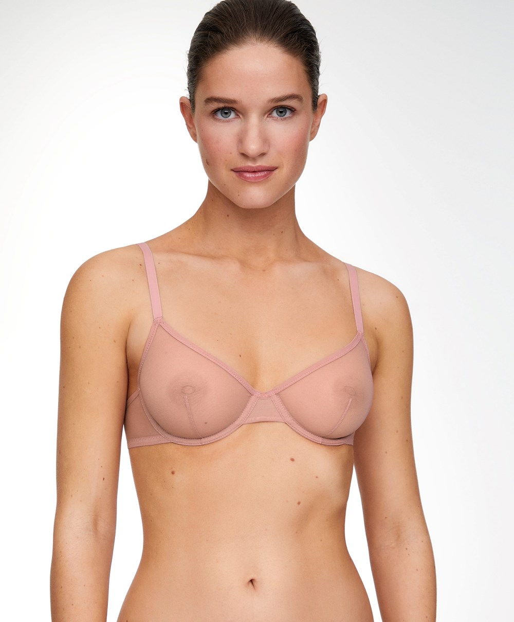 Oysho Non-padded Underwired κλασικα Bra In Tulle Mid Dusty Rosette | DQPRJF-527