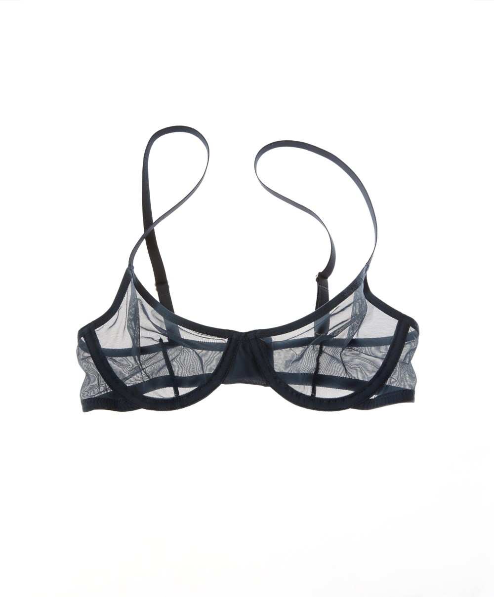 Oysho Non-padded Underwired κλασικα Bra In Tulle Blue-grey | DQURPA-091