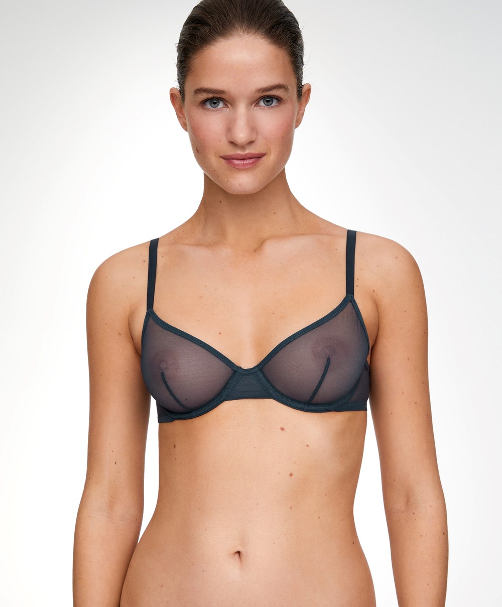 Oysho Non-padded Underwired κλασικα Bra In Tulle Blue-grey | DQURPA-091