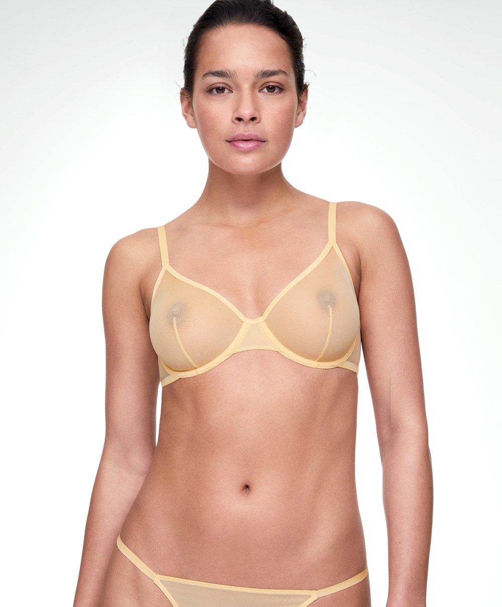 Oysho Non-padded Underwired κλασικα Bra In Tulle κίτρινα | WHSCFD-230