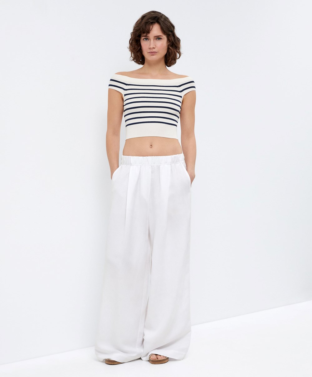 Oysho Off-shoulder Knit Top Cream-white | TDEIMY-954