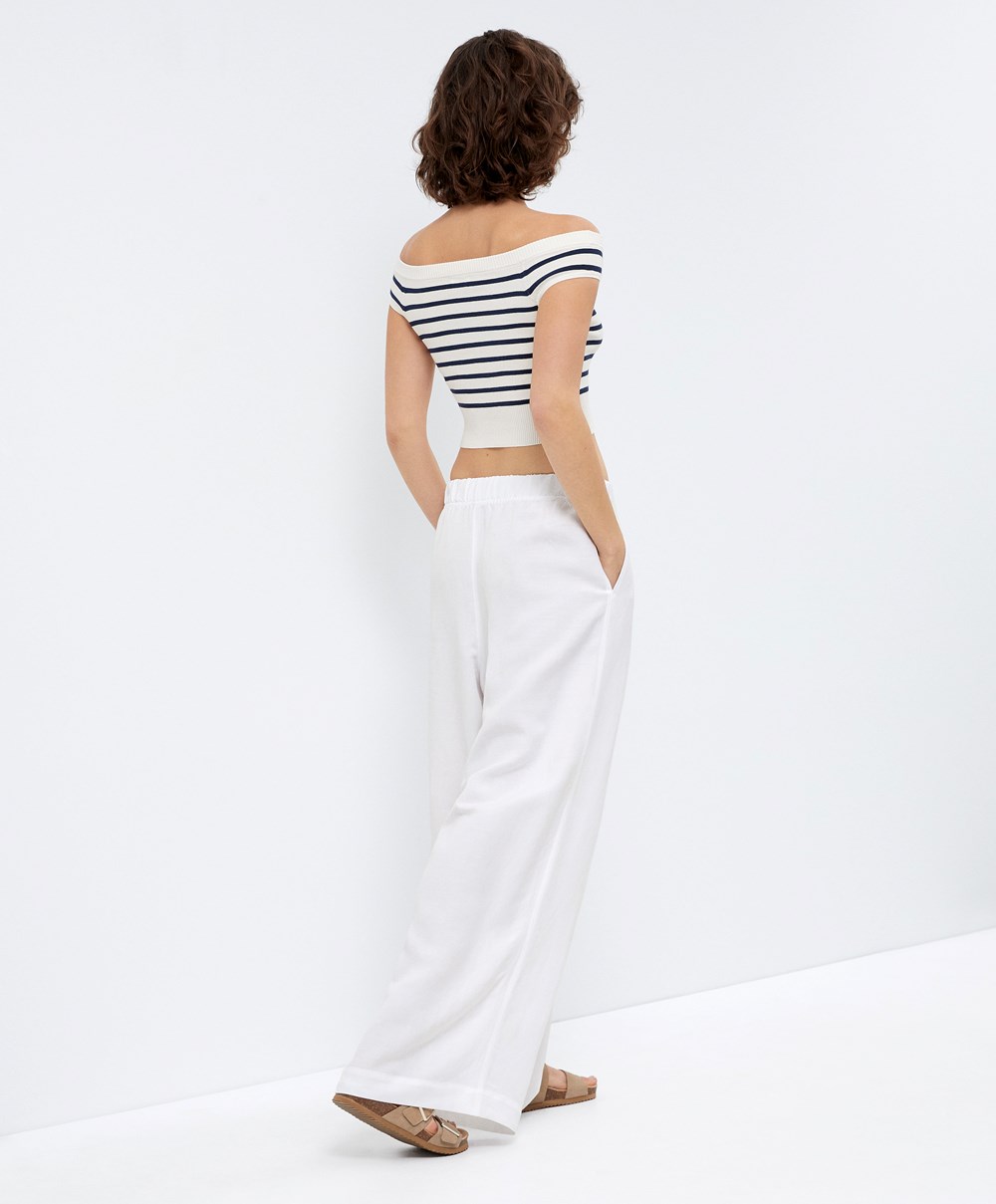 Oysho Off-shoulder Knit Top Cream-white | TDEIMY-954