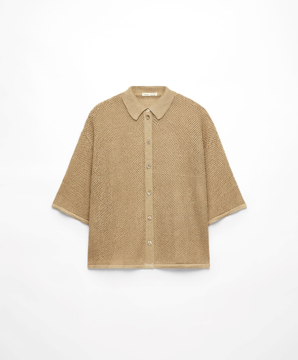 Oysho Oversize Knit Shirt χρυσο χρωμα | KMFHDW-502