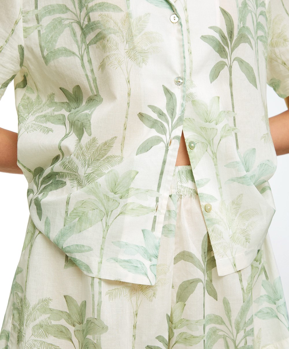 Oysho Palm Tree 100% βαμβακερα Shorts Grass | FGPWDZ-680