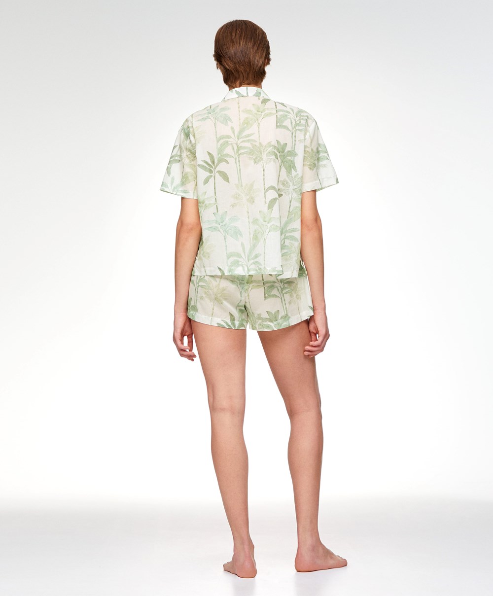 Oysho Palm Tree 100% βαμβακερα Shorts Grass | FGPWDZ-680