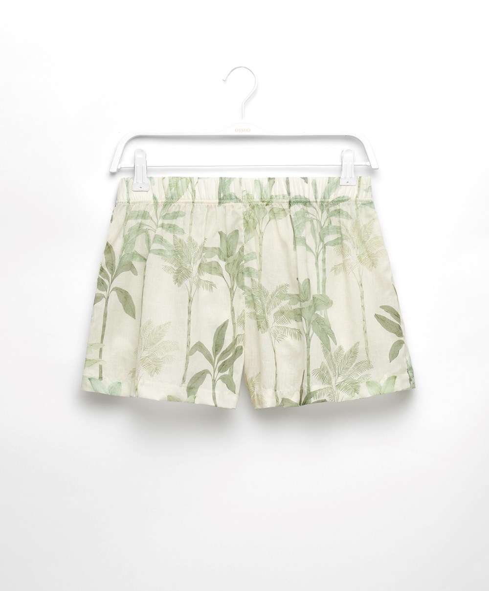 Oysho Palm Tree 100% βαμβακερα Shorts Grass | FGPWDZ-680