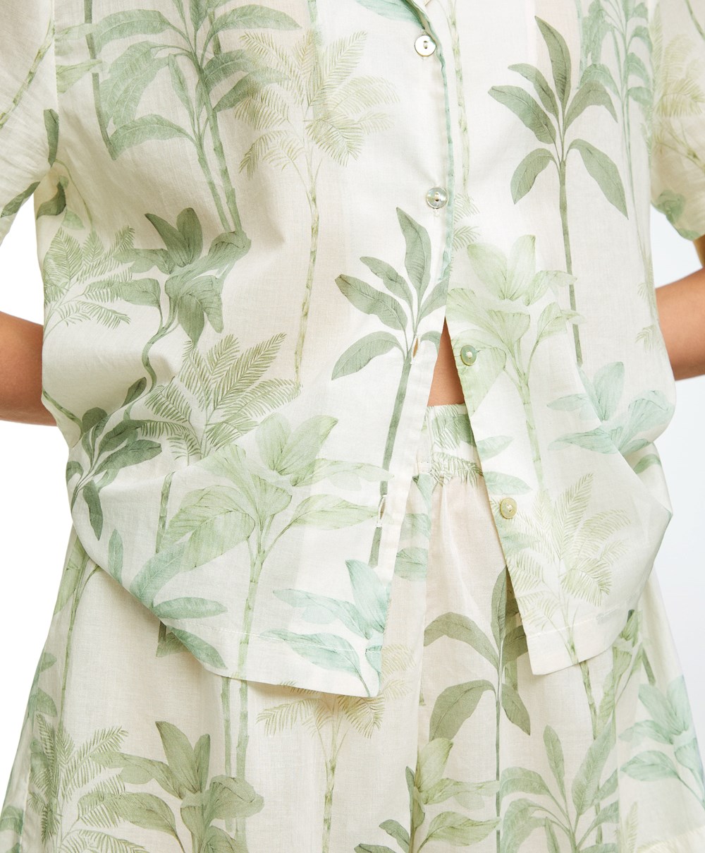 Oysho Palm Tree 100% βαμβακερα Shorts Grass | TSJFVA-281