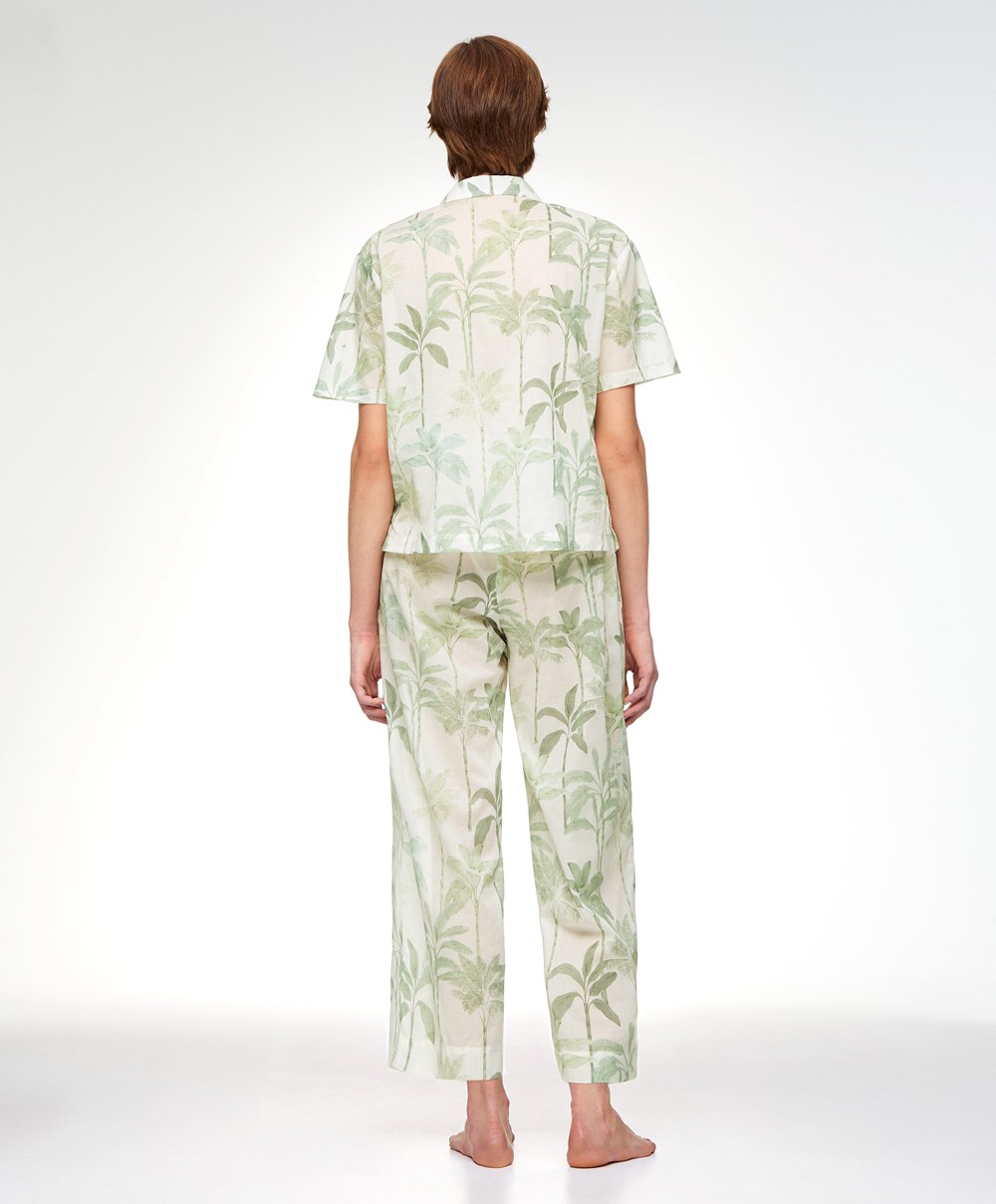 Oysho Palm Tree 100% βαμβακερα Trousers Grass | EGQXTD-024