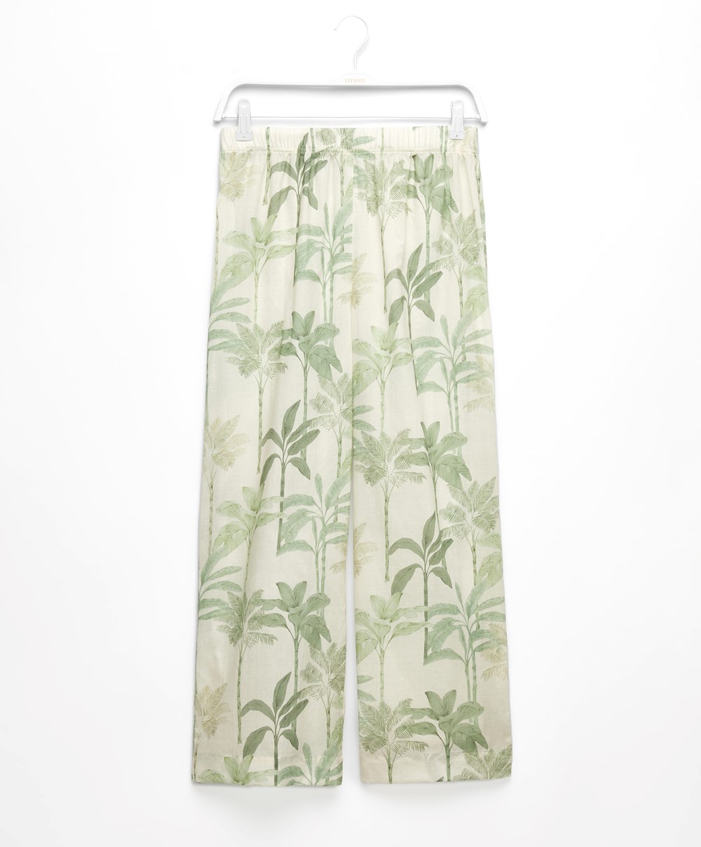 Oysho Palm Tree 100% βαμβακερα Trousers Grass | EGQXTD-024