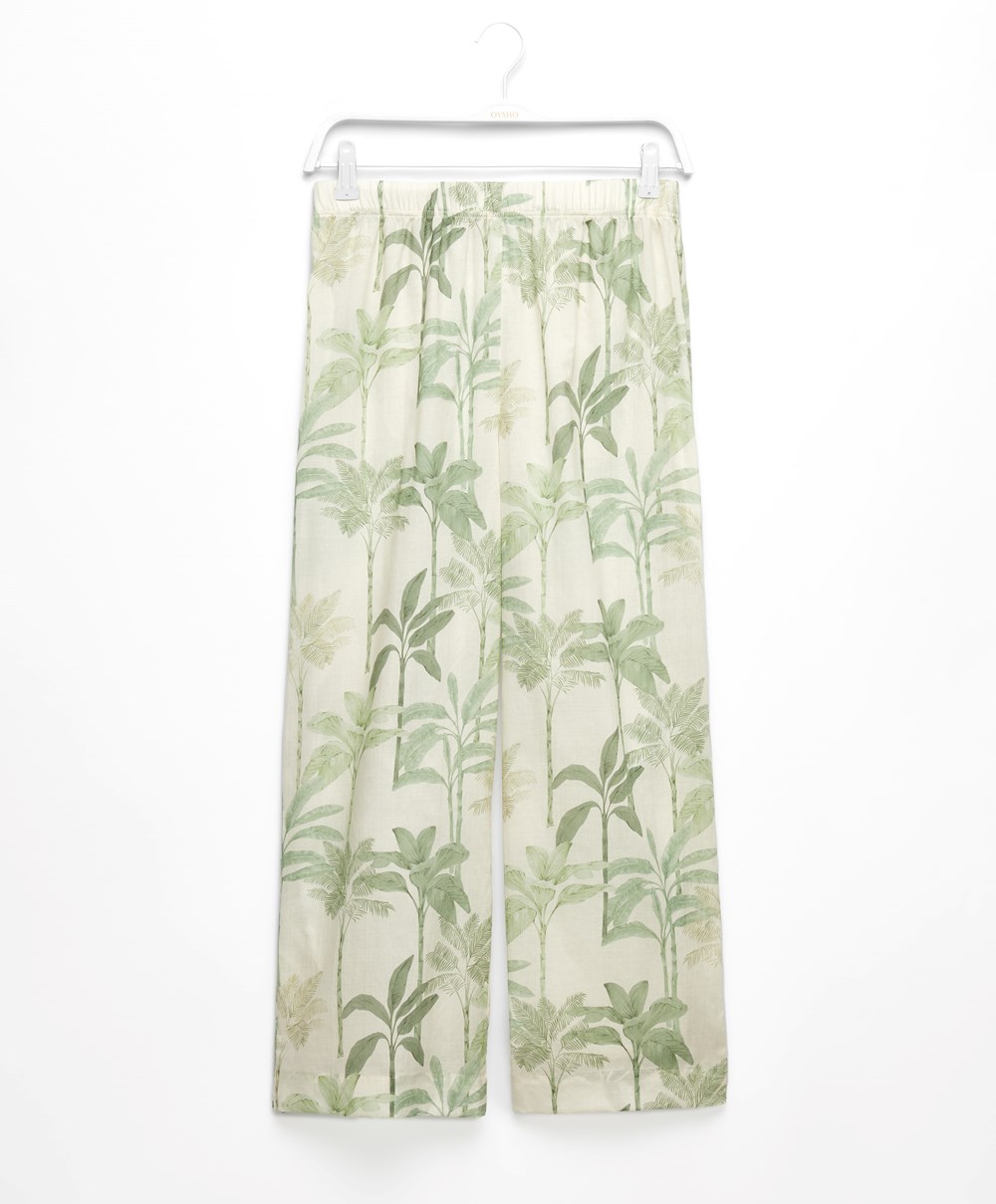 Oysho Palm Tree 100% βαμβακερα Trousers Grass | IQULRB-368