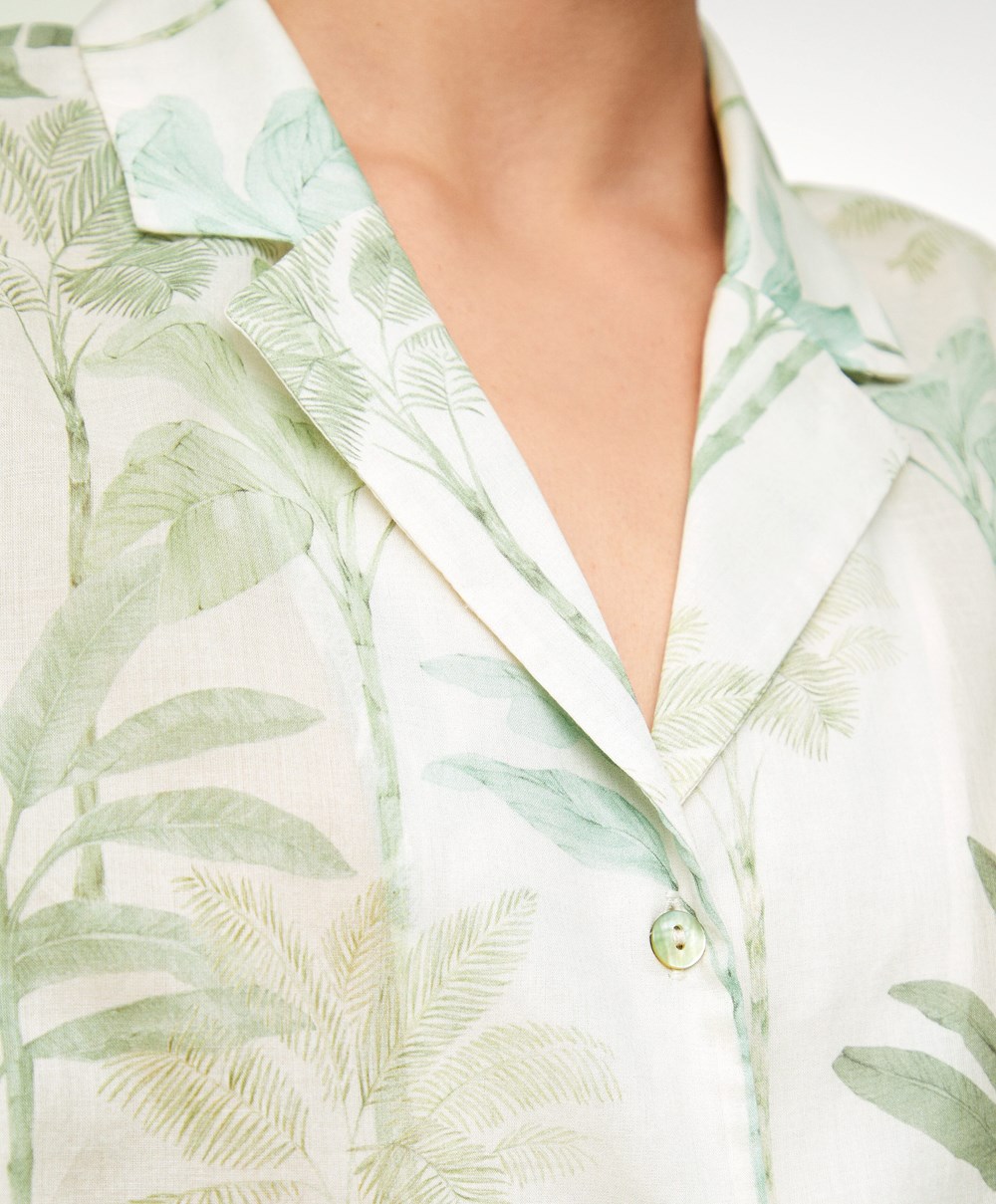 Oysho Palm Tree 100% βαμβακερα κοντο-sleeved Shirt Grass | HSJVXN-056