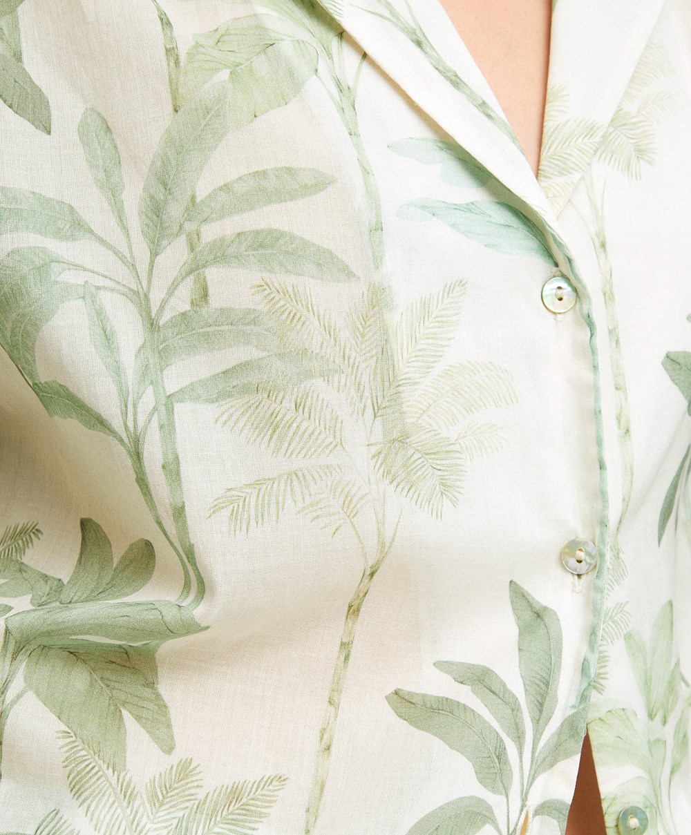 Oysho Palm Tree 100% βαμβακερα κοντο-sleeved Shirt Grass | HSJVXN-056