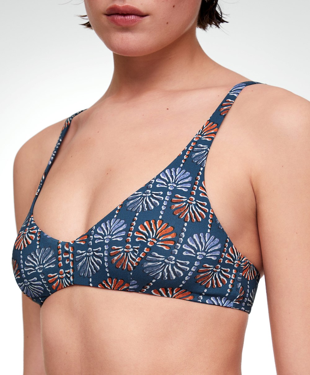 Oysho Palm Tree Halter Μπικίνι Top σκούρο μπλε | VBSMZI-379