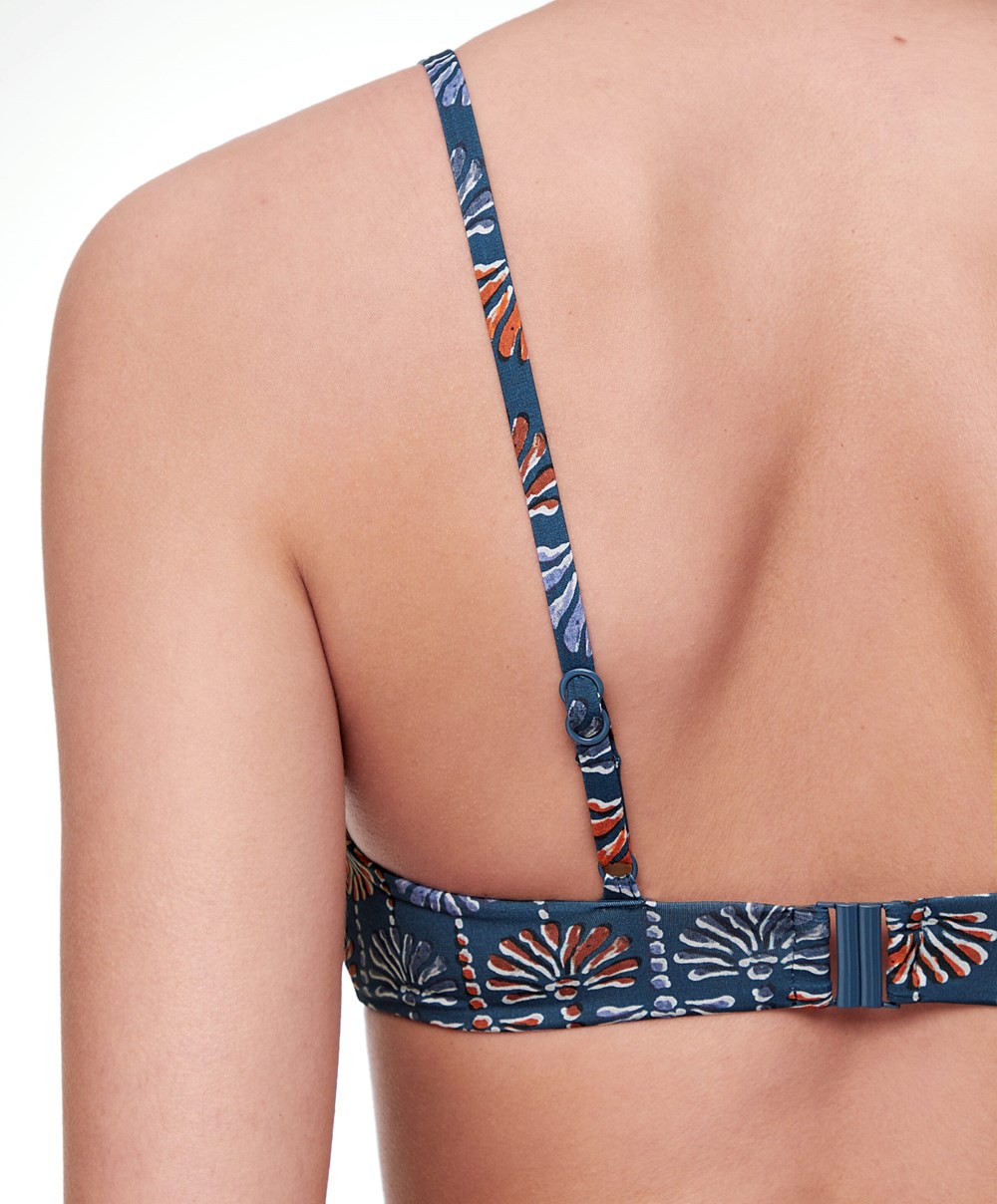 Oysho Palm Tree Halter Μπικίνι Top σκούρο μπλε | VBSMZI-379