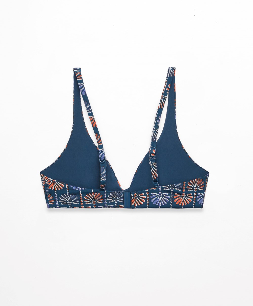 Oysho Palm Tree Halter Μπικίνι Top σκούρο μπλε | VBSMZI-379