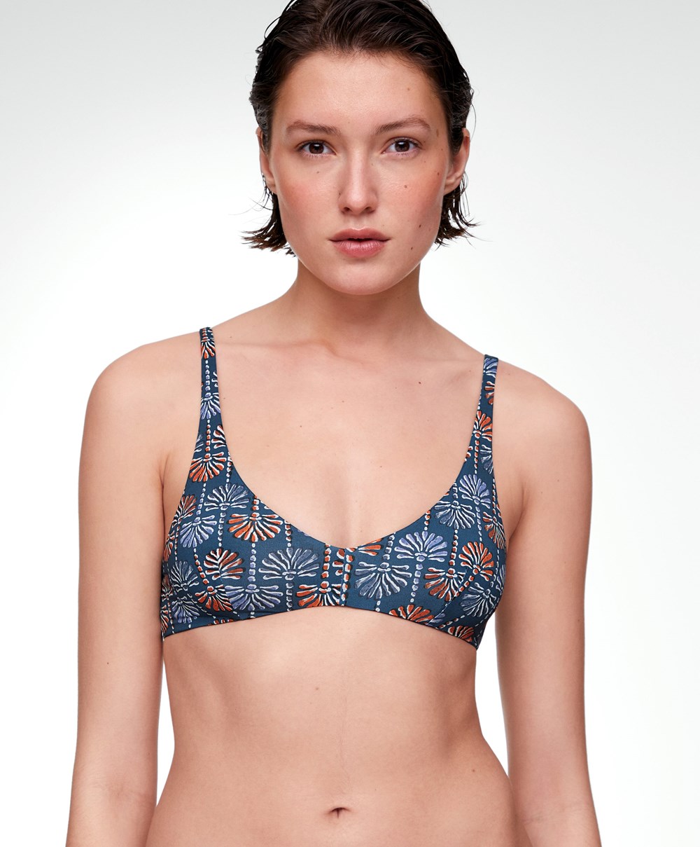 Oysho Palm Tree Halter Μπικίνι Top σκούρο μπλε | VBSMZI-379