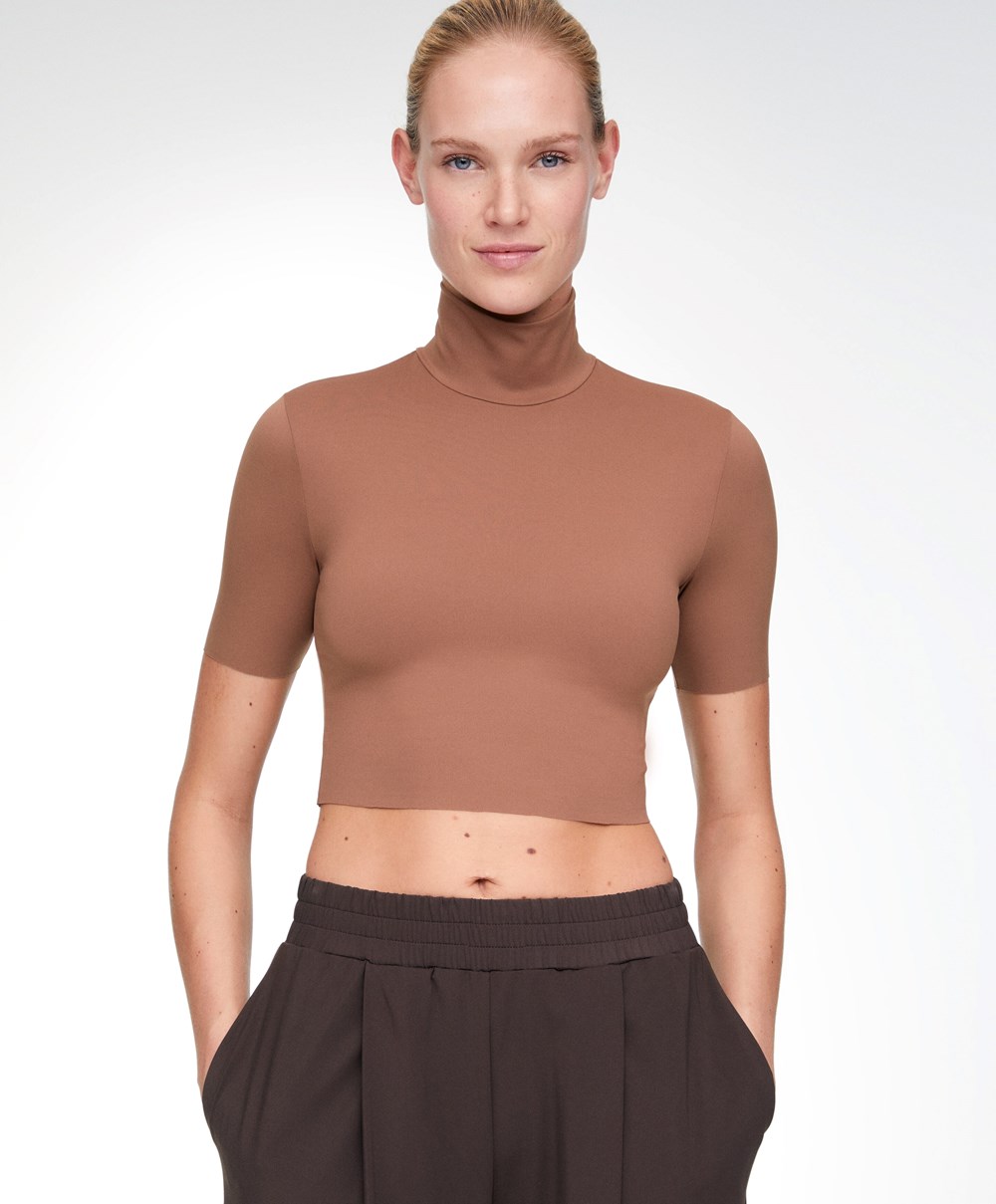 Oysho Perfect-adapt Crop Top With Raised Neck χαλκός | MYKNUC-738