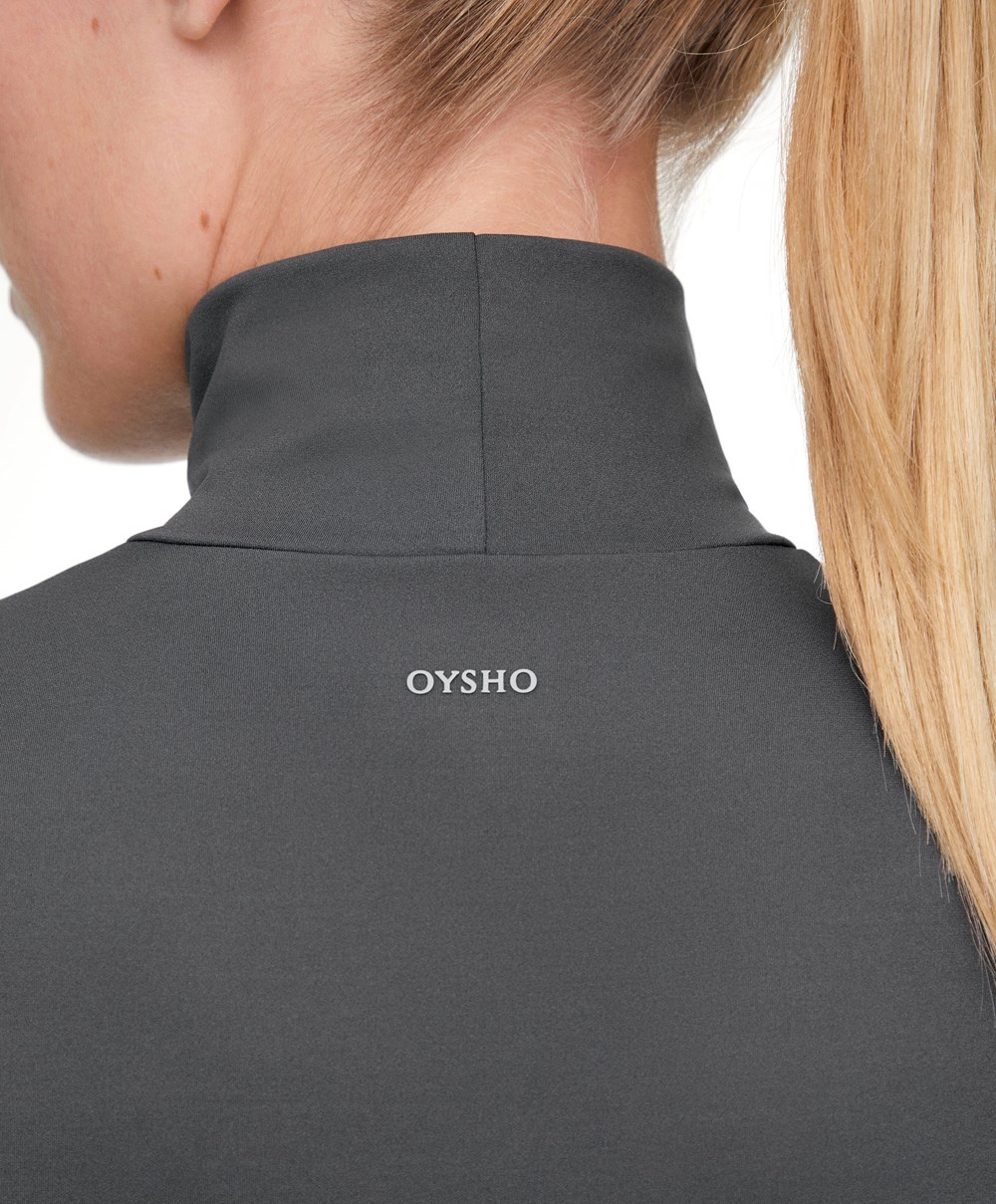 Oysho Perfect-adapt Crop Top With Raised Neck σκούρο γκρι | OHVDQM-821