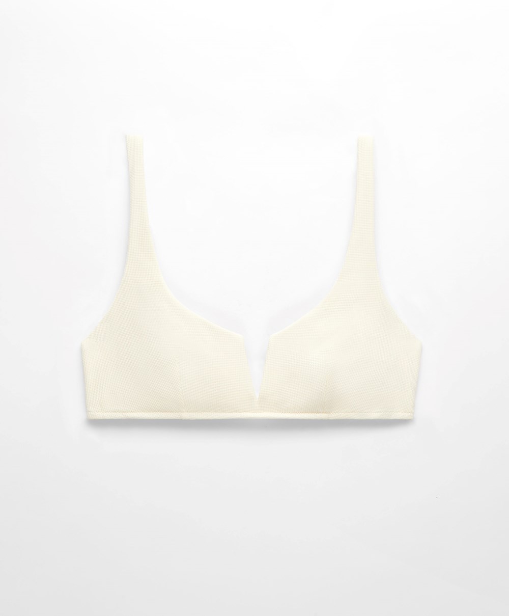 Oysho Piqué Halterneck Μπικίνι Top Vanilla | MGPSOE-641