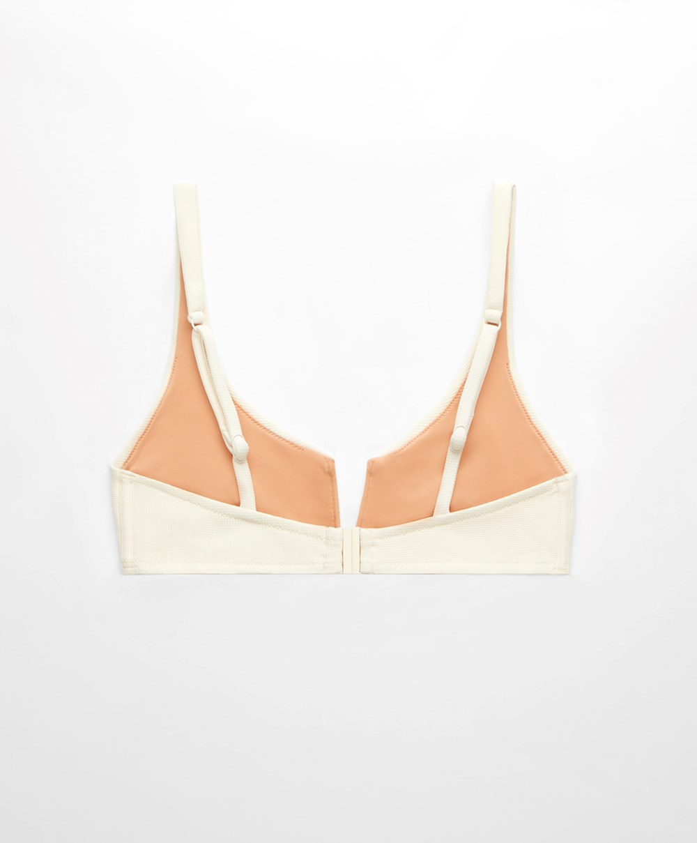 Oysho Piqué Halterneck Μπικίνι Top Vanilla | MGPSOE-641