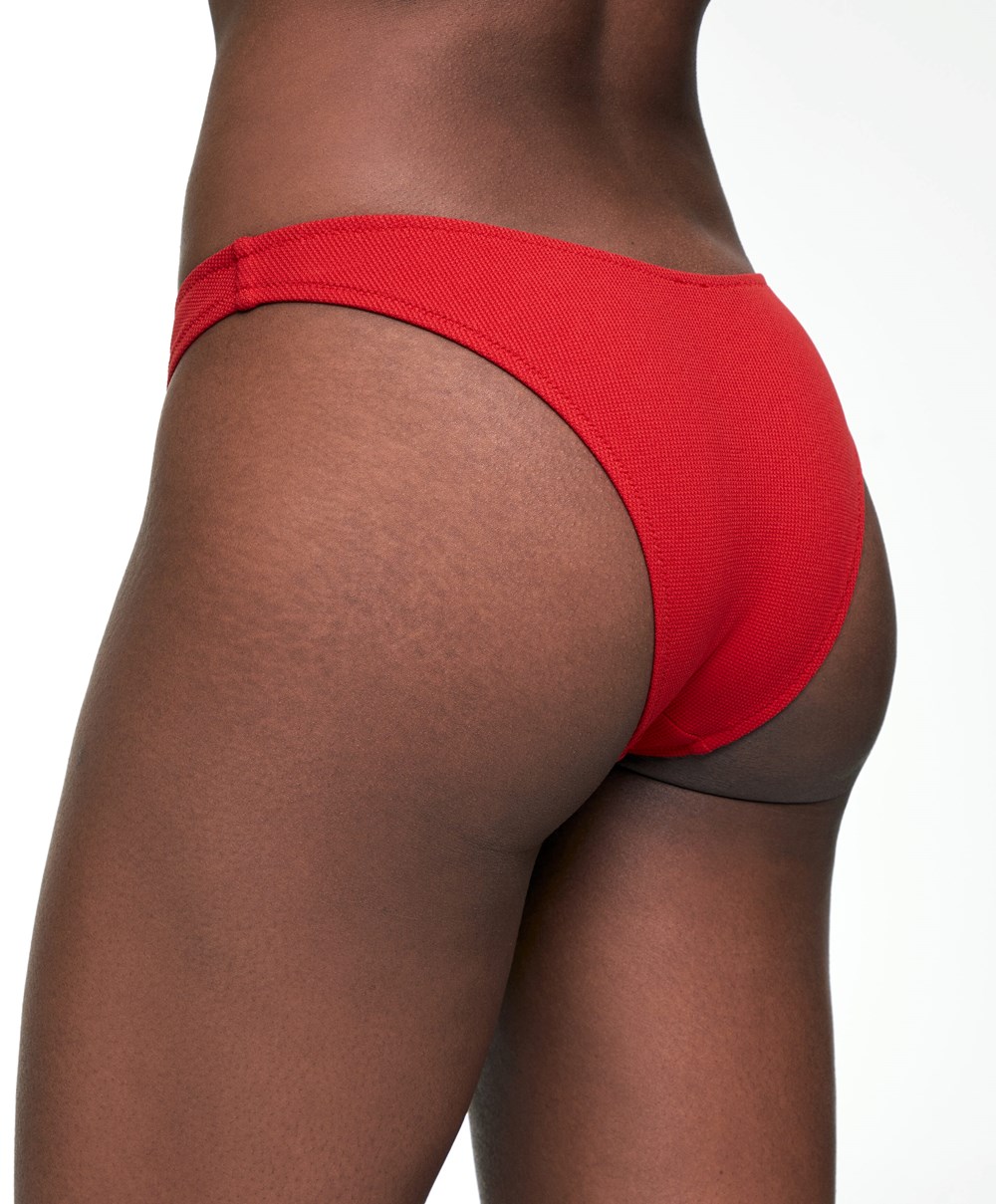 Oysho Piqué Mid-rise Μπικίνι Briefs κοκκινα | QJDHIR-976