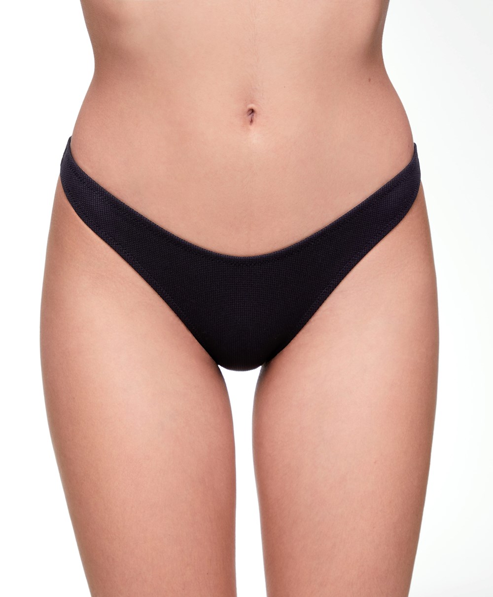 Oysho Piqué Mid-rise Μπικίνι Briefs μαυρα | RDEZQH-386