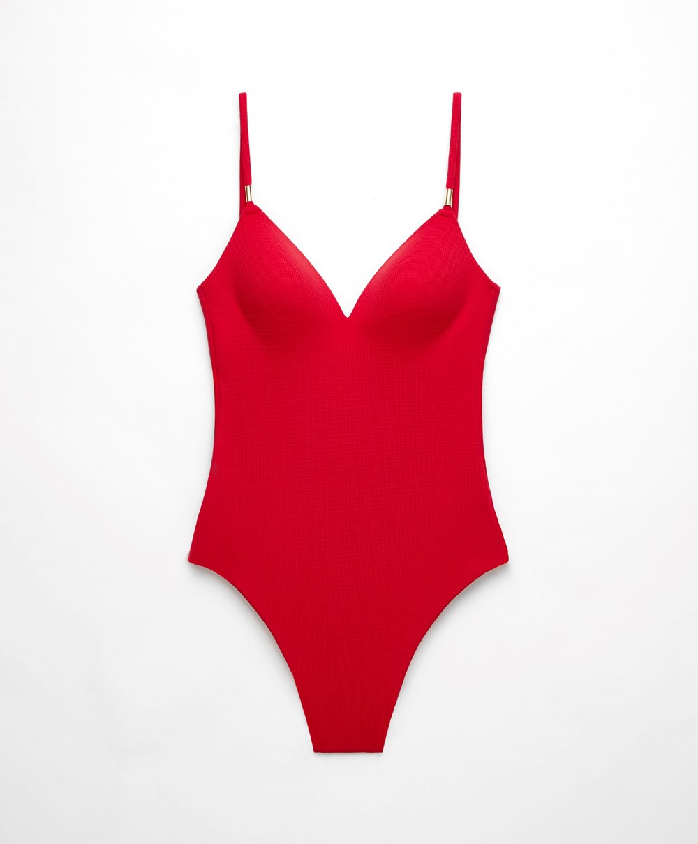 Oysho Piqué Triangle Swimsuit κοκκινα | IQWLXU-349