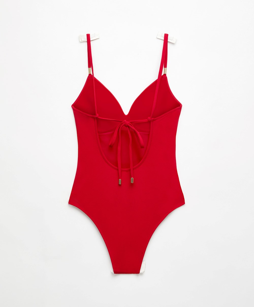 Oysho Piqué Triangle Swimsuit κοκκινα | IQWLXU-349