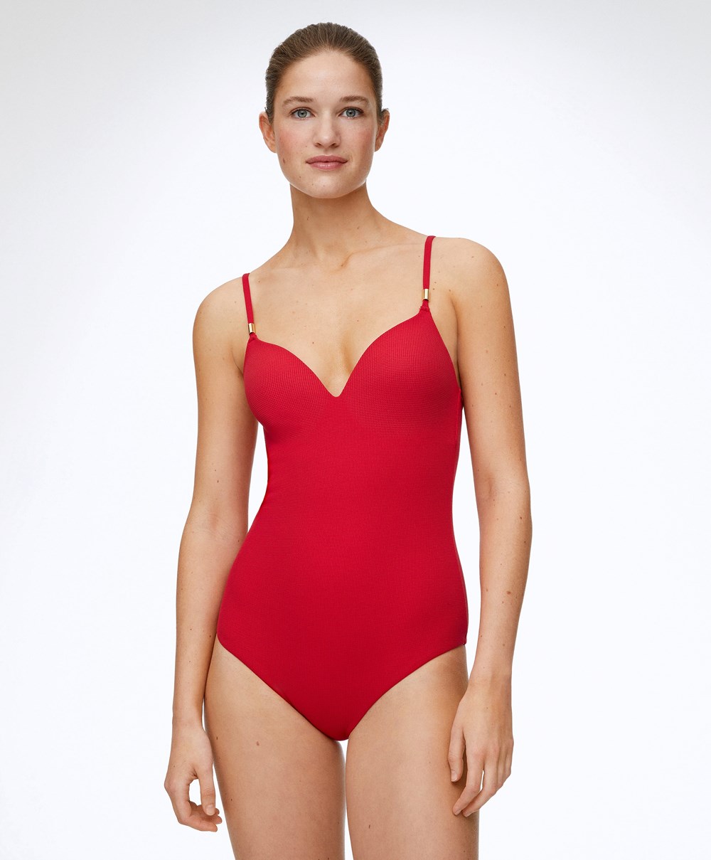 Oysho Piqué Triangle Swimsuit κοκκινα | IQWLXU-349