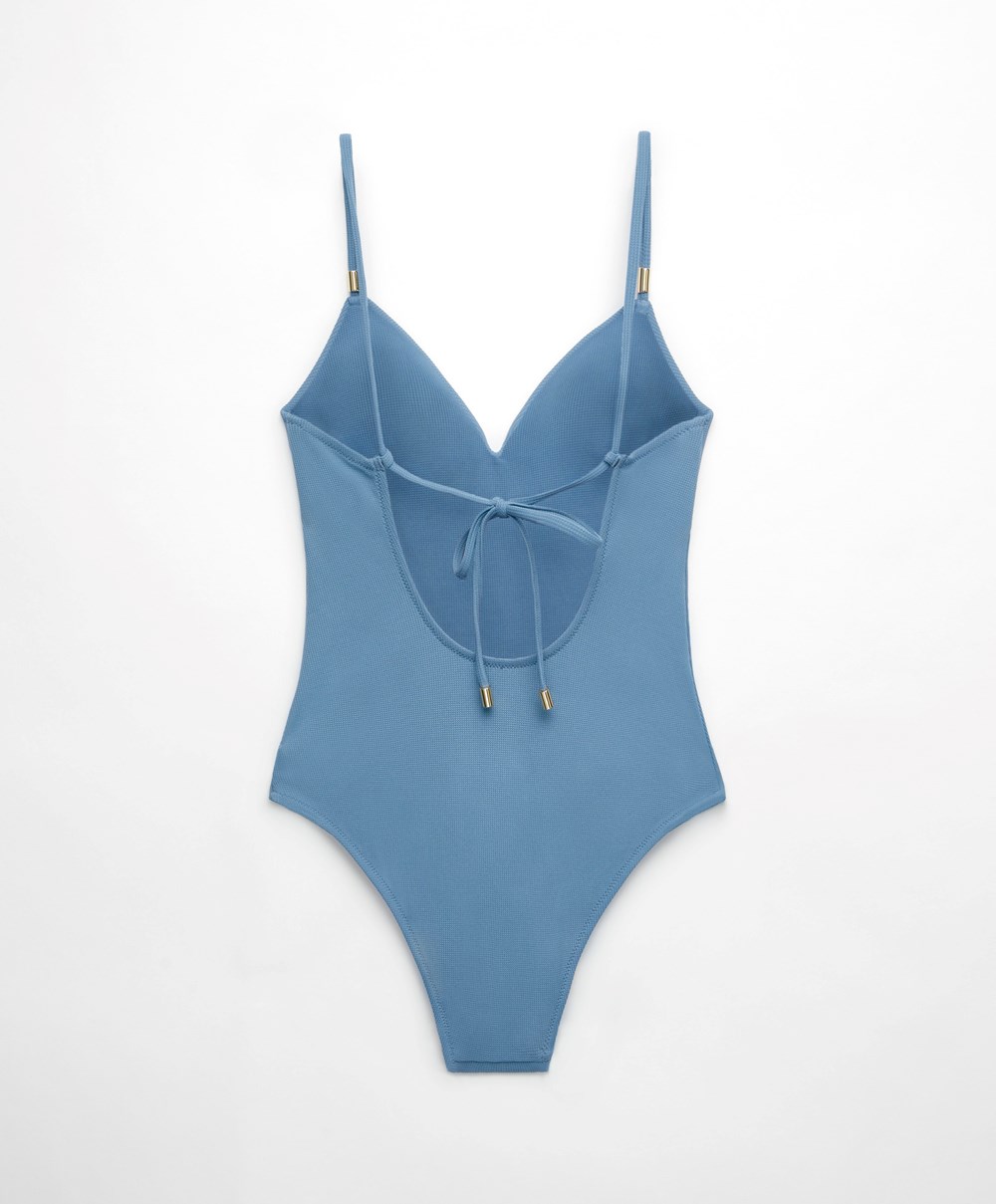 Oysho Piqué Triangle Swimsuit μπλε | CYQRPV-043