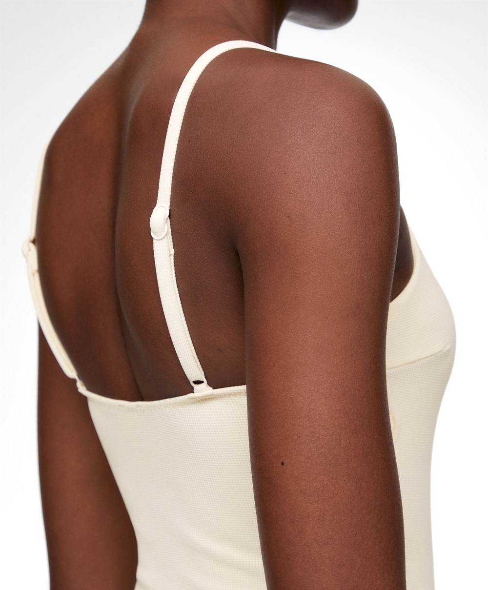 Oysho Piqué V-neck Swimsuit Vanilla | MQZCYR-096