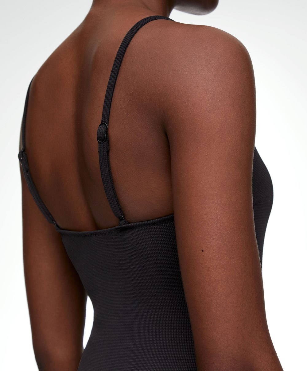 Oysho Piqué V-neck Swimsuit μαυρα | BQTRZI-690