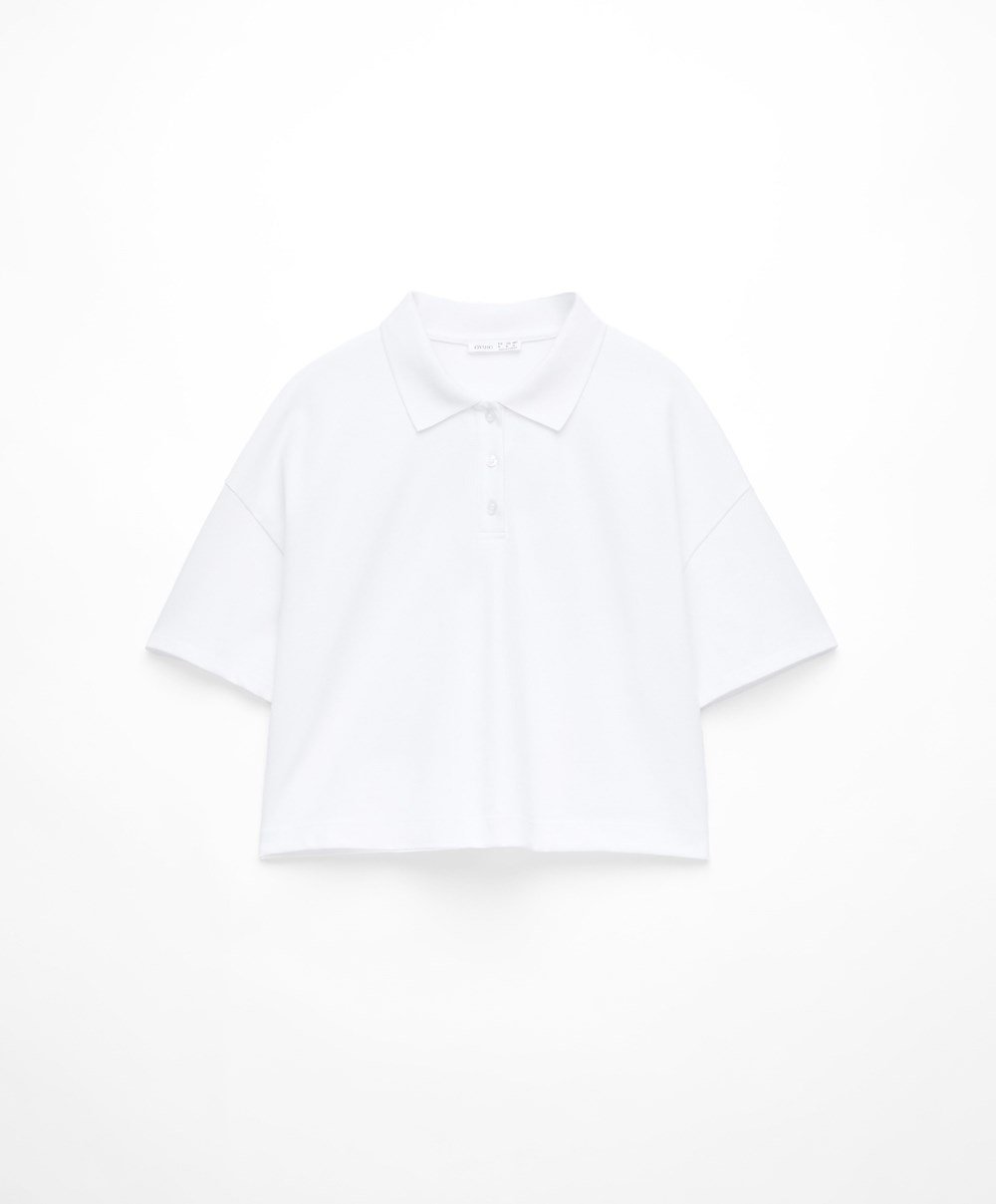 Oysho Piqué βαμβακερα Polo Shirt ασπρα | YUAEMP-582