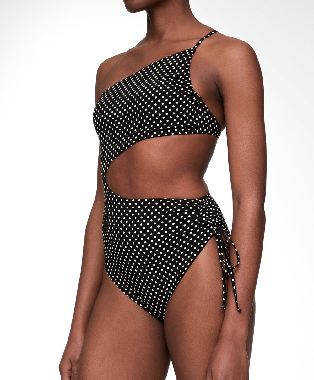 Oysho Polka Dot Asymmetric Trikini μαυρα | PSLOEM-903