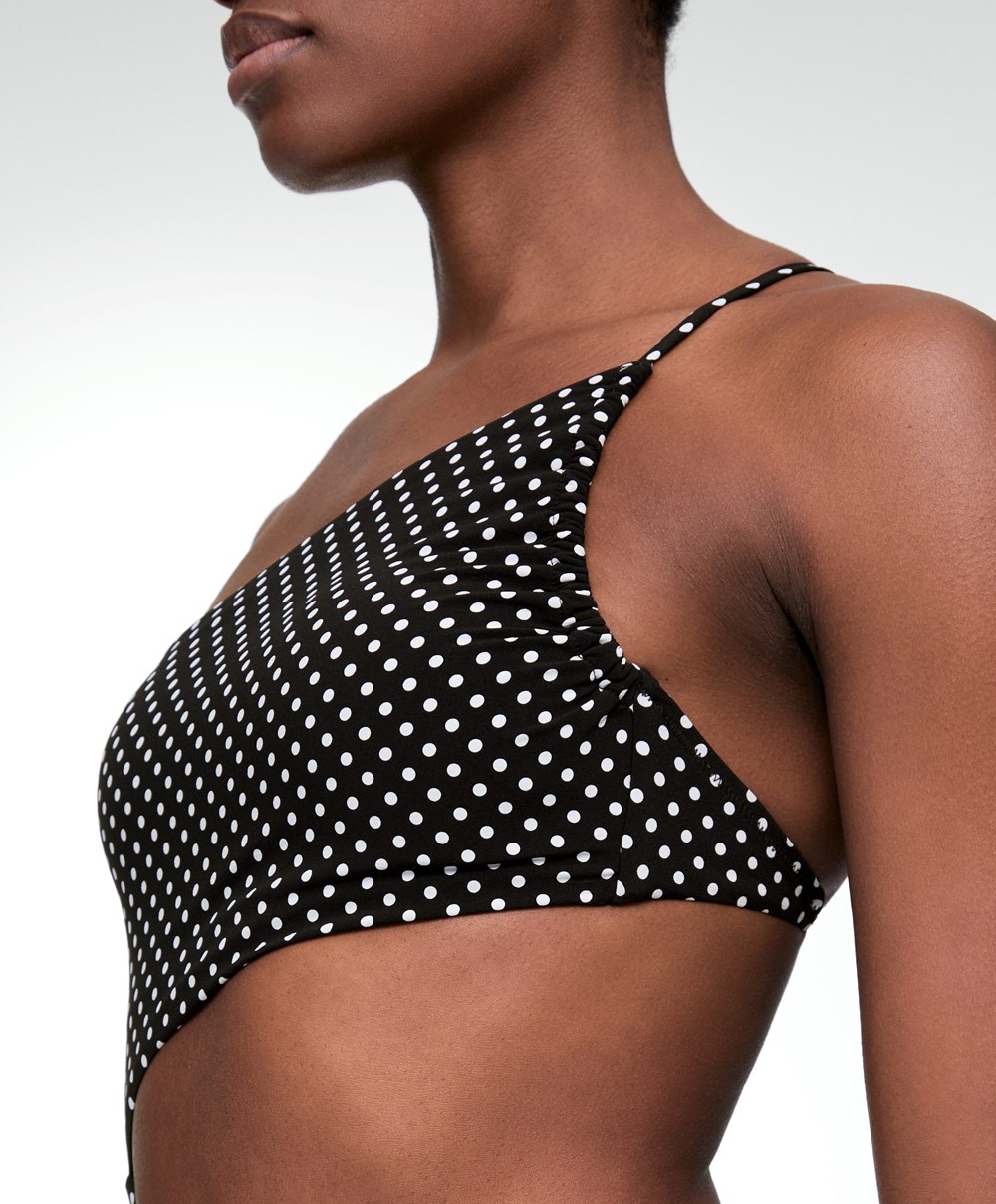 Oysho Polka Dot Asymmetric Trikini μαυρα | PSLOEM-903